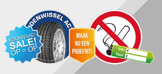 Full color stickers voor autodealers